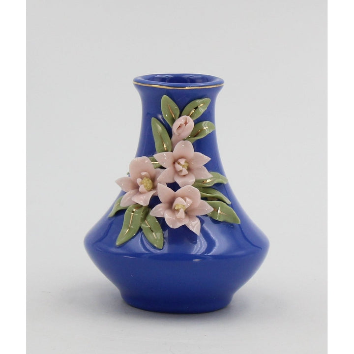 Mini Ceramic Sweet Pea Flower in Blue Vase 2.75in Image 2