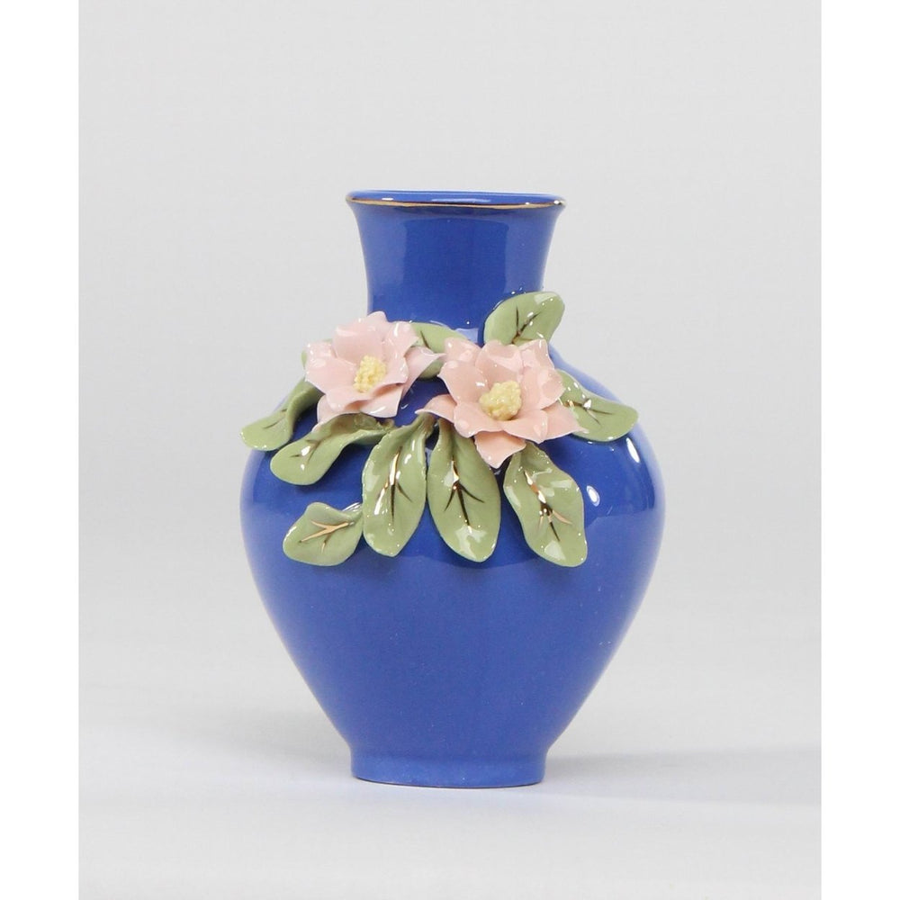 Mini Ceramic Columbine Flowers Blue Vase 2.875x2.75 inches Gift Image 2