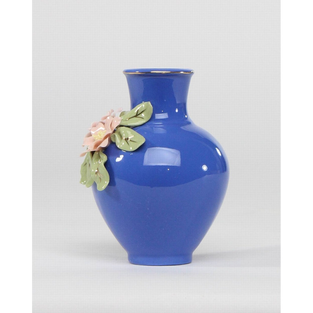 Mini Ceramic Columbine Flowers Blue Vase 2.875x2.75 inches Gift Image 3