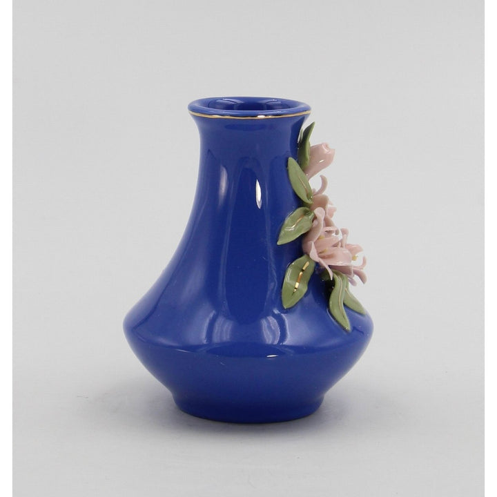 Mini Ceramic Sweet Pea Flower in Blue Vase 2.75in Image 3