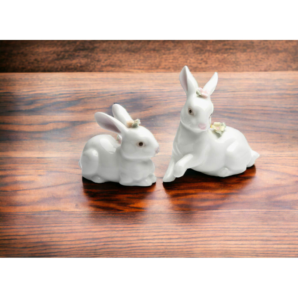 Hand Crafted Ceramic Set Of 2 Bunny Rabbits Figurine, Image 2