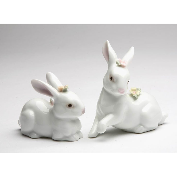 Hand Crafted Ceramic Set Of 2 Bunny Rabbits Figurine, Image 3