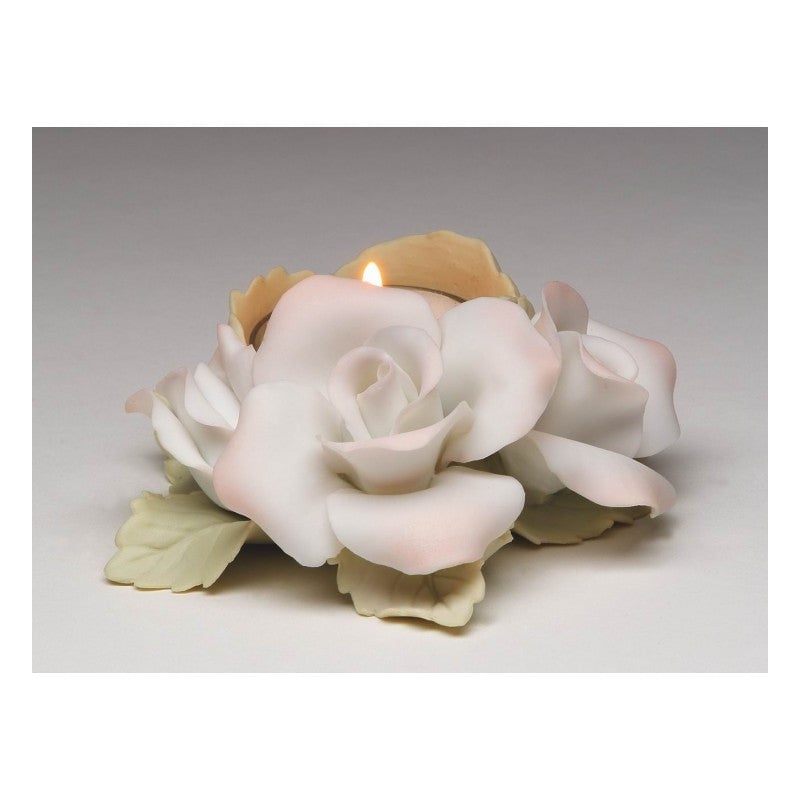 Hand Crafted Ceramic Rose Tealight Candle Holder Pink White 4"D Image 3