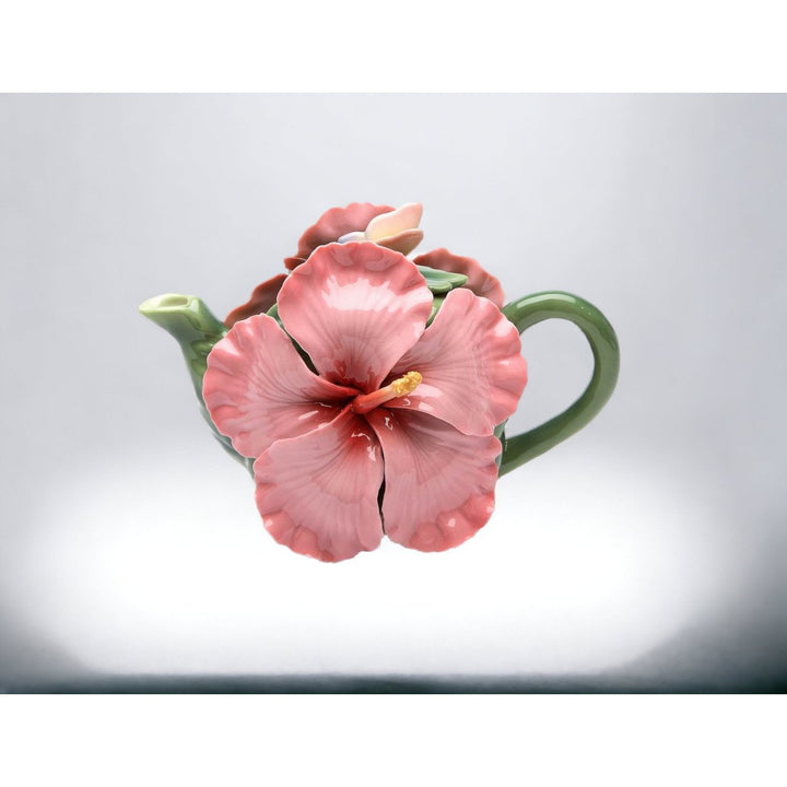 Ceramic Pink Hibiscus Flower Teapot 8 oz 6 3/8in Image 2