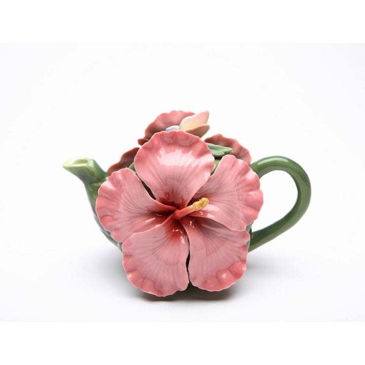 Ceramic Pink Hibiscus Flower Teapot 8 oz 6 3/8in Image 3