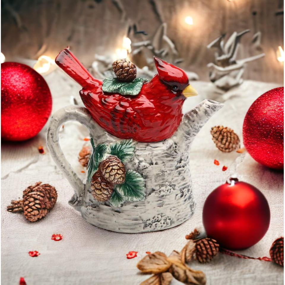 Ceramic Cardinal Bird Teapot 12oz 6in Gifts for Mom Birdwatchers Image 1