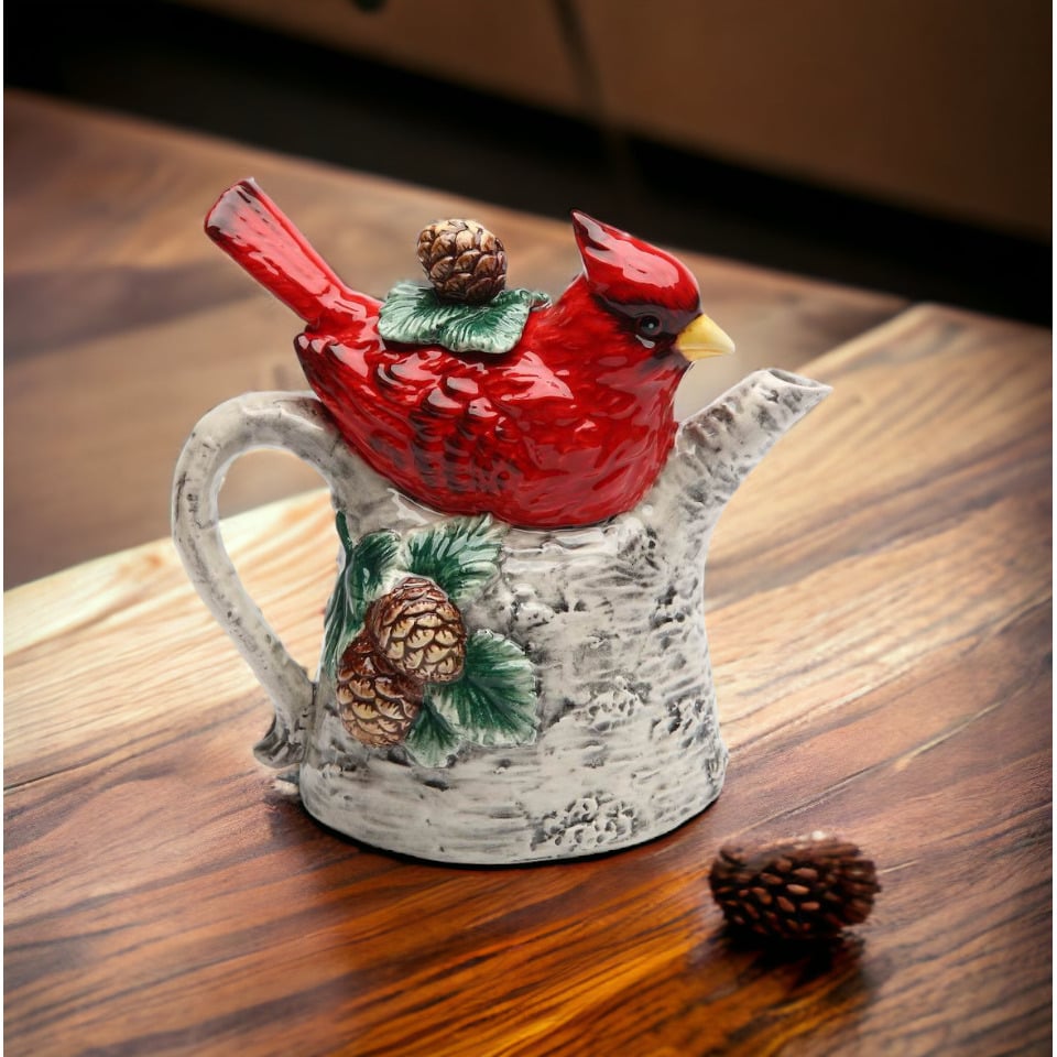 Ceramic Cardinal Bird Teapot 12oz 6in Gifts for Mom Birdwatchers Image 2