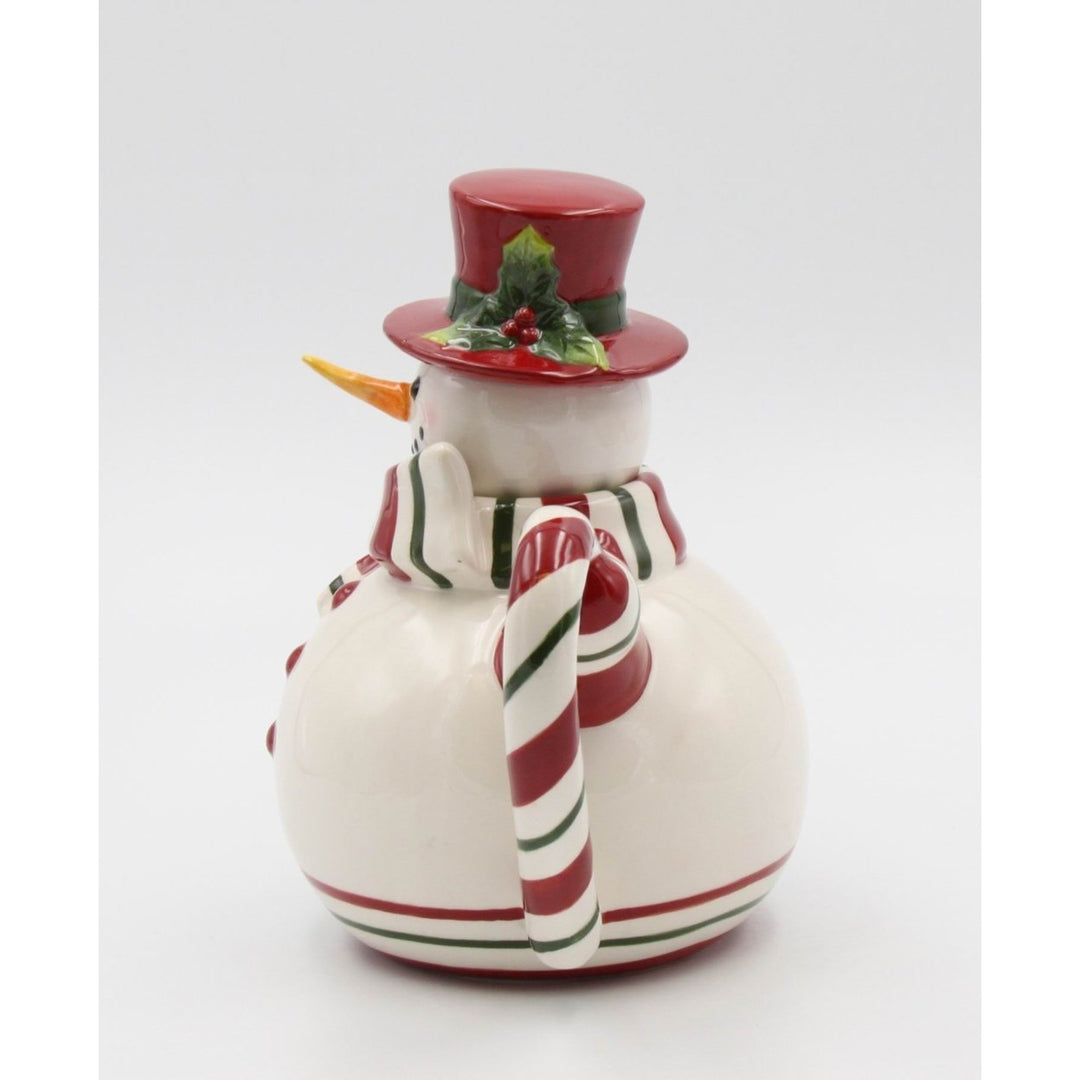 Ceramic Christmas Snowman Teapot 9.5" Hand Painted 36 Ounces Holiday Decor Gift Image 3