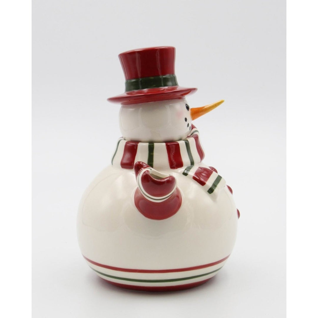 Ceramic Christmas Snowman Teapot 9.5" Hand Painted 36 Ounces Holiday Decor Gift Image 4