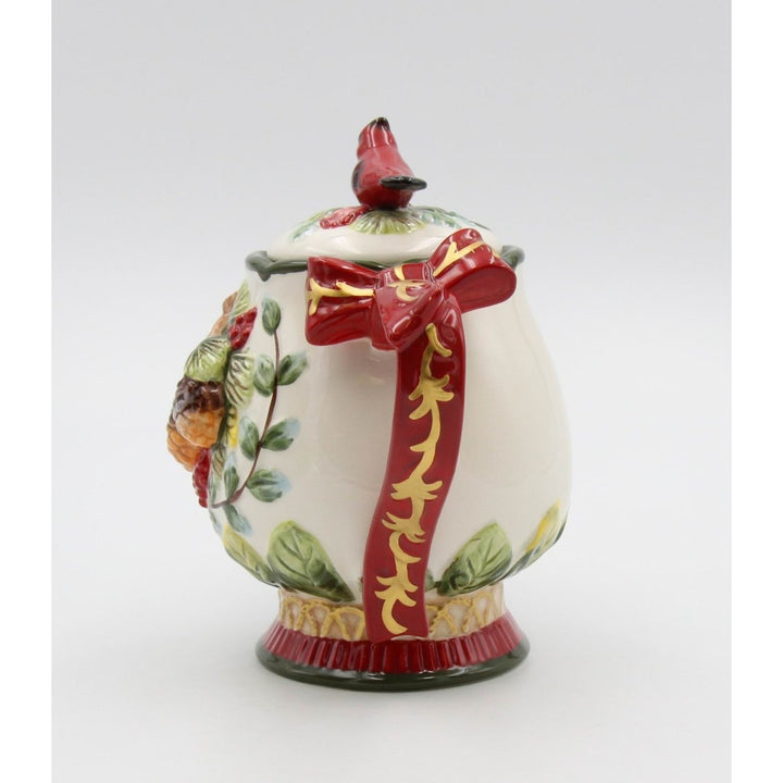 Ceramic Christmas Robin Bird Teapot 24oz Hand Painted Holiday Decor Image 4