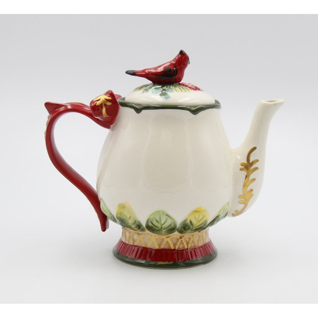 Ceramic Christmas Robin Bird Teapot 24oz Hand Painted Holiday Decor Image 4