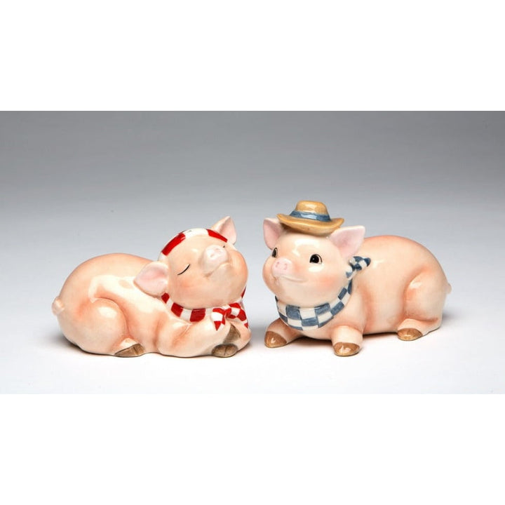 Ceramic Cowboy Pig Salt and Pepper Shakers Hand Painted Gift Image 3