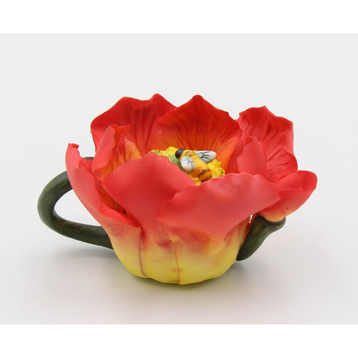 Mini Ceramic Poppy Flower Bee Teapot Figurine 4.125in Image 3