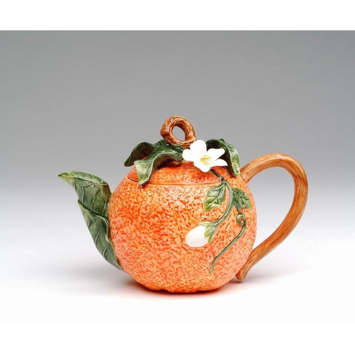 Hand Painted Ceramic Orange Teapot 12oz 6.8"x4" Tea Party Image 3