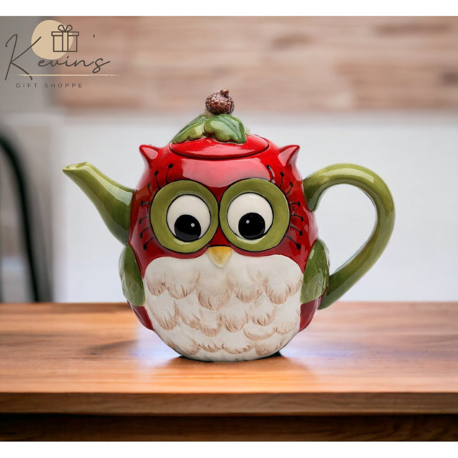 Hand Painted Ceramic Owl Teapot 24 oz 7.5 in Farmhouse Tea Party Image 1