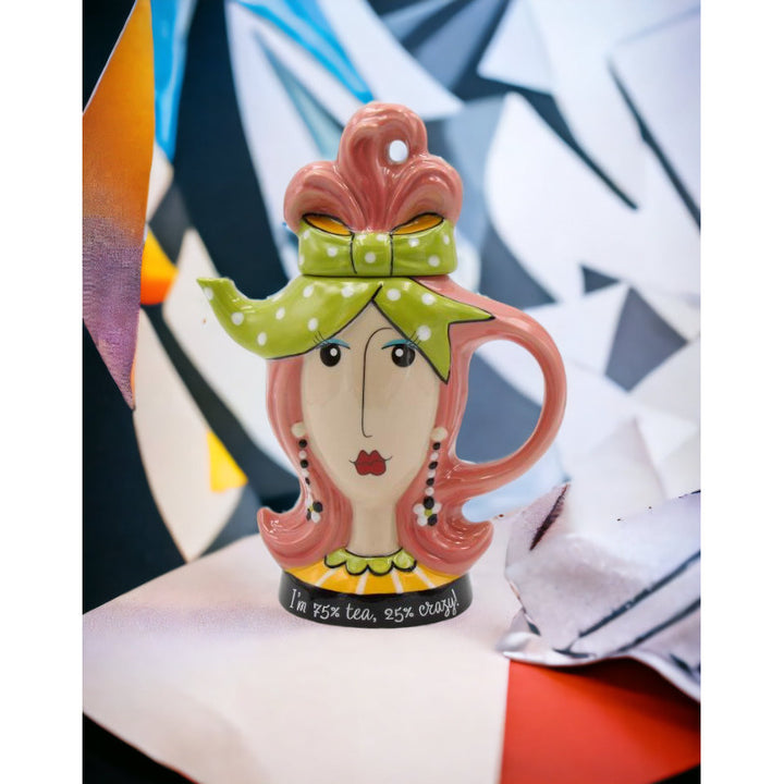 Ceramic Pink Hair Lady Teapot  Kitchen D cor Tea Party D cor Caf D cor Image 1