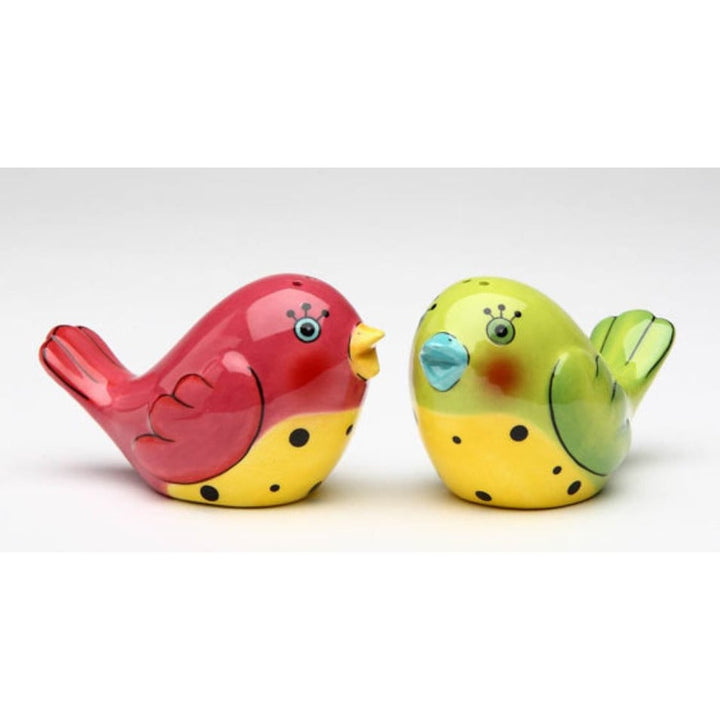 Ceramic Red Green Dotted Love Birds Salt Pepper Shakers 3 inches Image 3