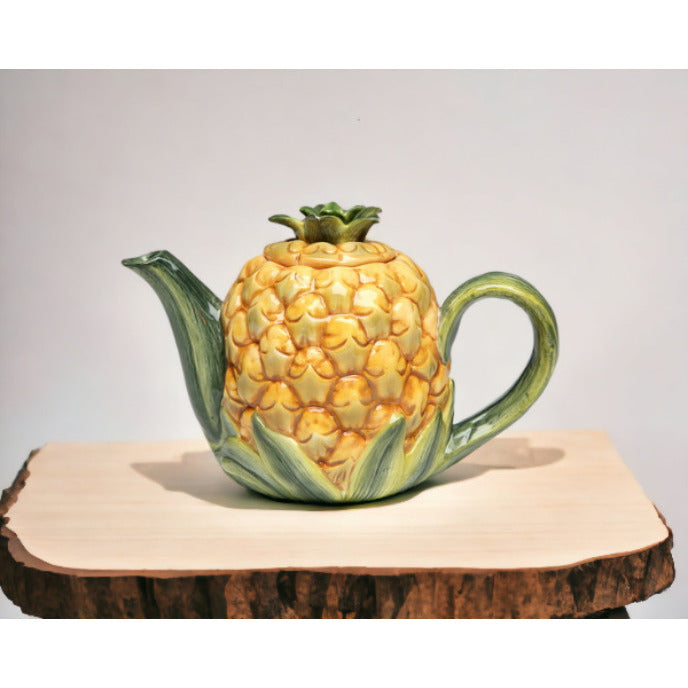 Hand Painted Ceramic Pineapple Teapot 8oz Farmhouse Tea Party Image 2