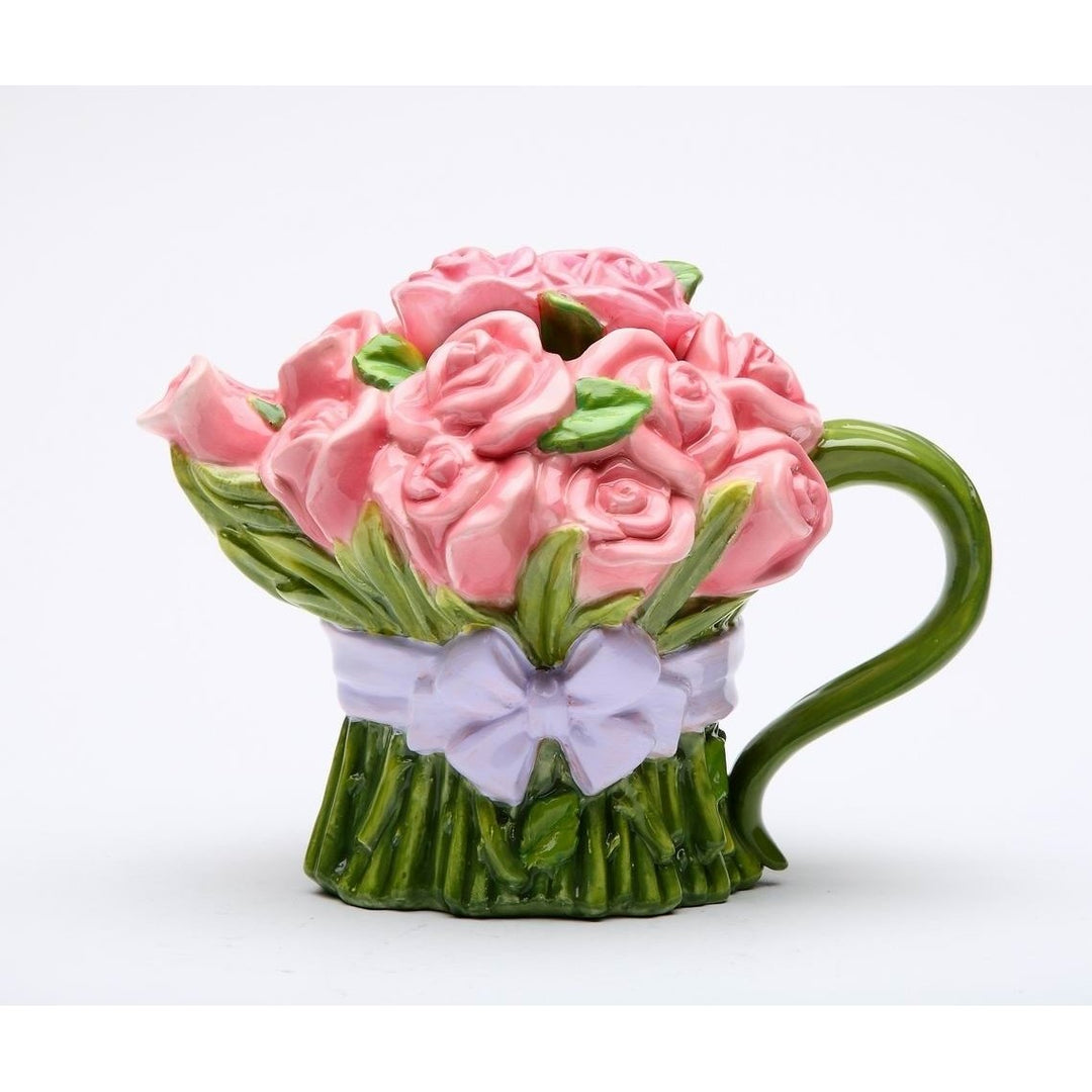 Hand Painted Pink Rose Ceramic Teapot 8oz 6.625in Gift Image 3