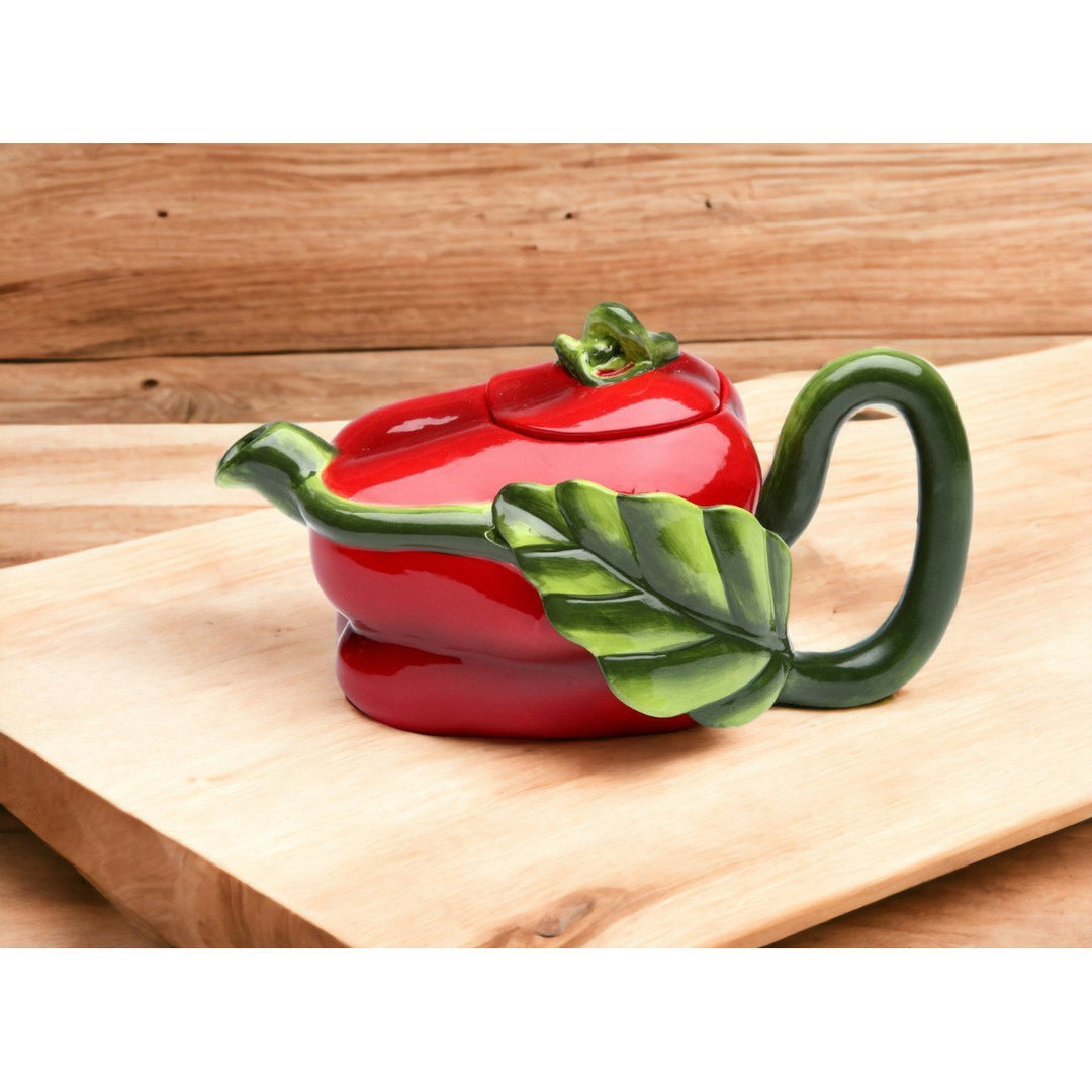 Hand Painted Ceramic Red Pepper Teapot 7.5"  Mom Image 1