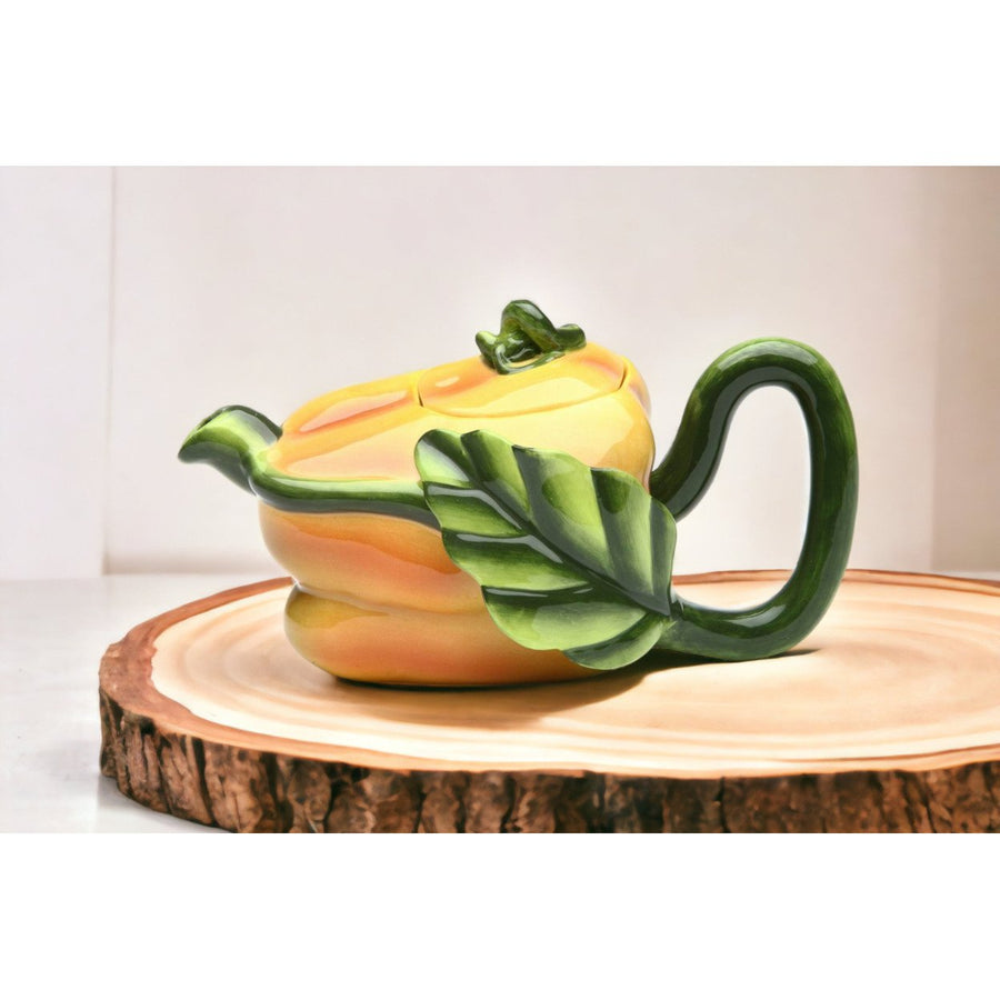 Yellow Ceramic Pepper Teapot Hand Painted 7.5 Inch Home Gift Image 1