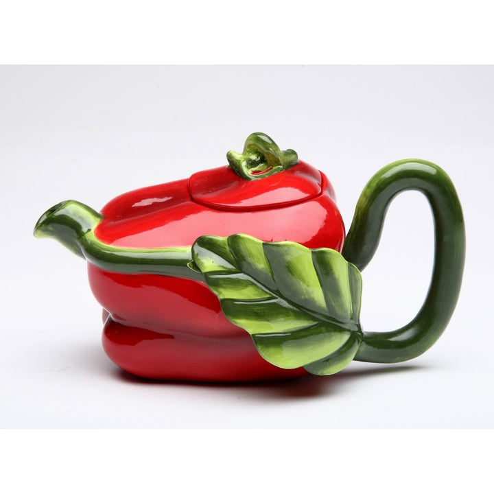 Hand Painted Ceramic Red Pepper Teapot 7.5"  Mom Image 3