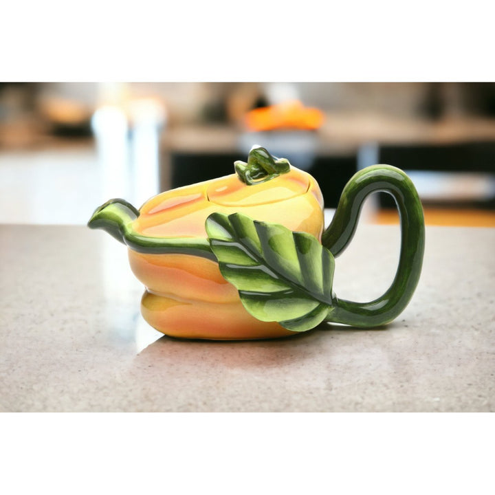 Yellow Ceramic Pepper Teapot Hand Painted 7.5 Inch Home Gift Image 2