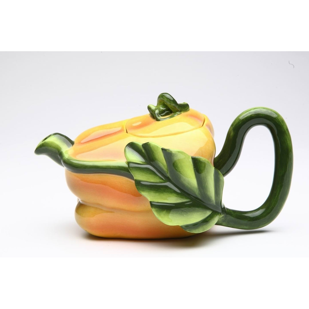 Yellow Ceramic Pepper Teapot Hand Painted 7.5 Inch Home Gift Image 3