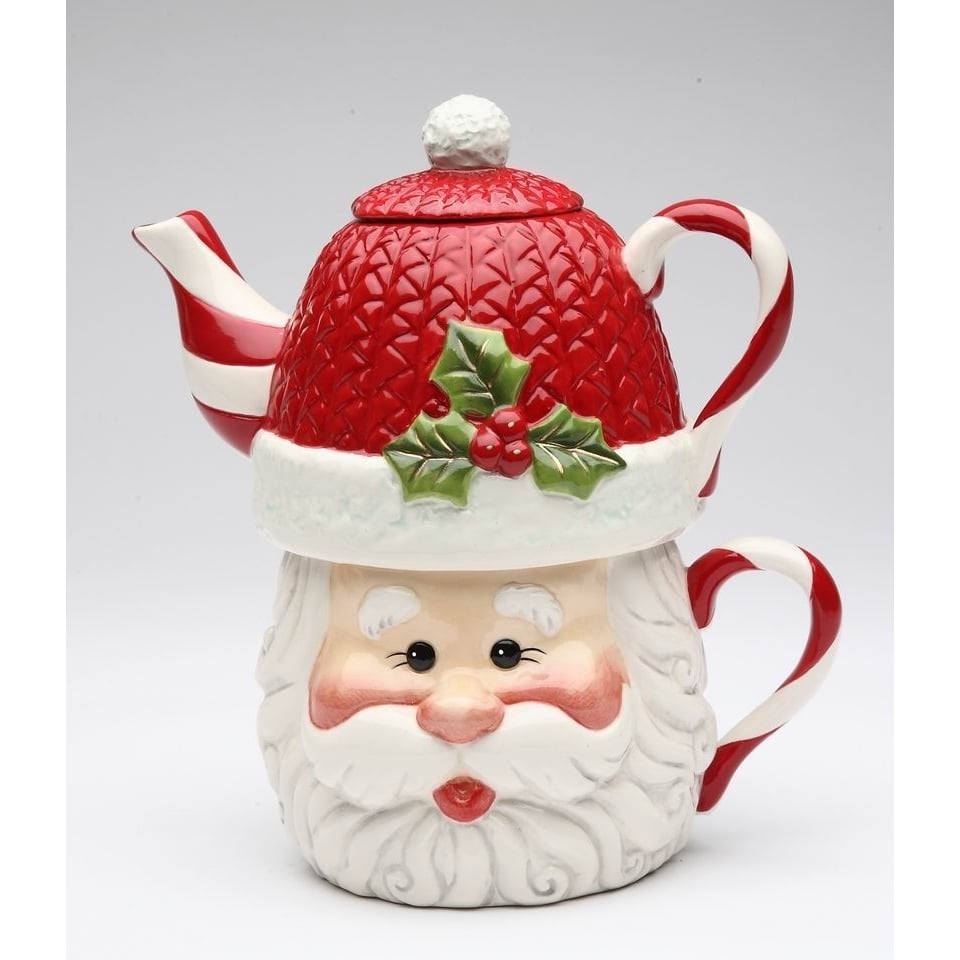 Ceramic Santa Tea Set for One 11oz Mug 15oz Pot Christmas Decor Image 2