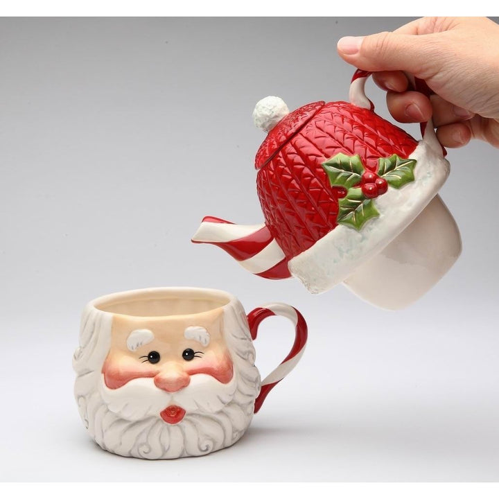 Ceramic Santa Tea Set for One 11oz Mug 15oz Pot Christmas Decor Image 3