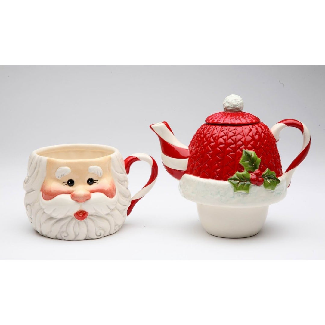 Ceramic Santa Tea Set for One 11oz Mug 15oz Pot Christmas Decor Image 4