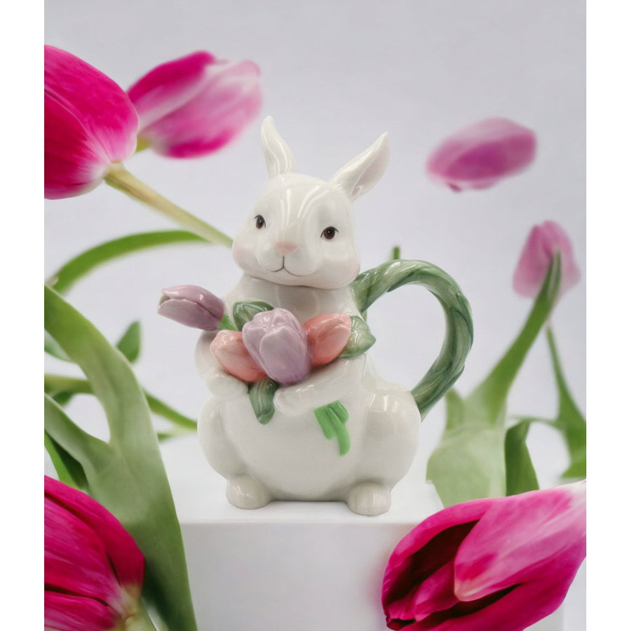 Ceramic Easter Rabbit Teapot 16 oz Tulip Flowers Image 1