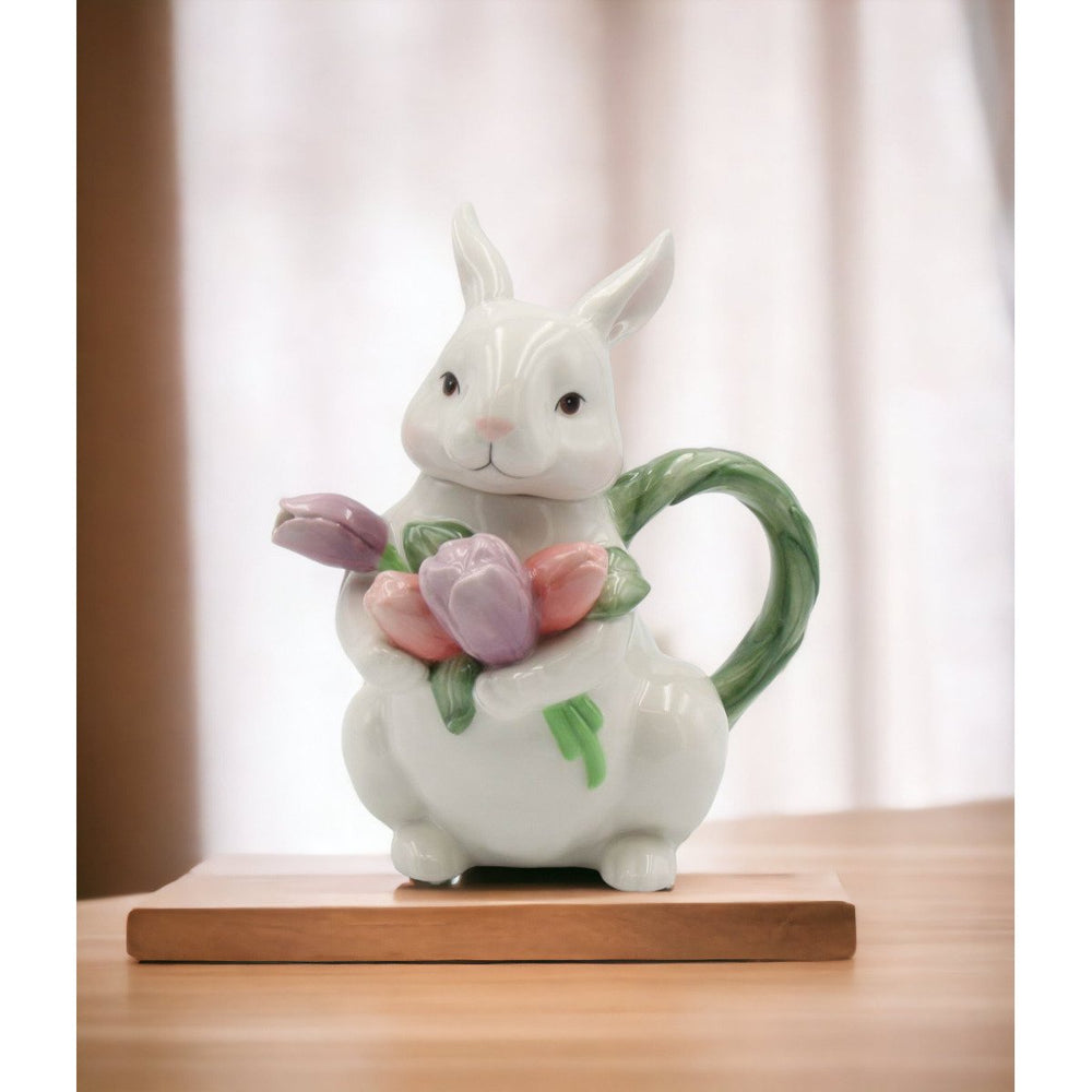 Ceramic Easter Rabbit Teapot 16 oz Tulip Flowers Image 2