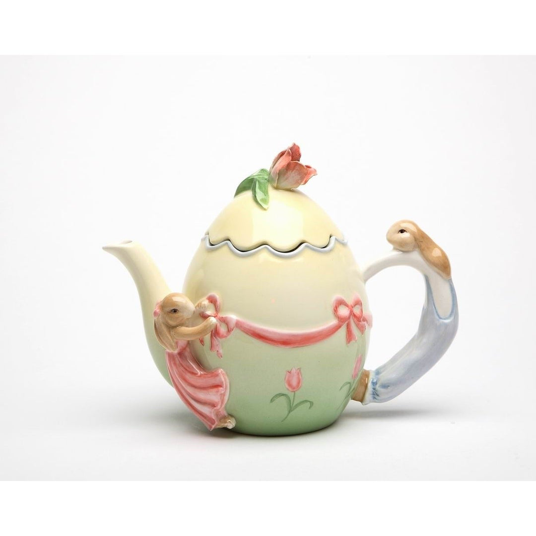 Ceramic Egg Shaped Teapot with Easter Rabbits 16 Ounce Image 2