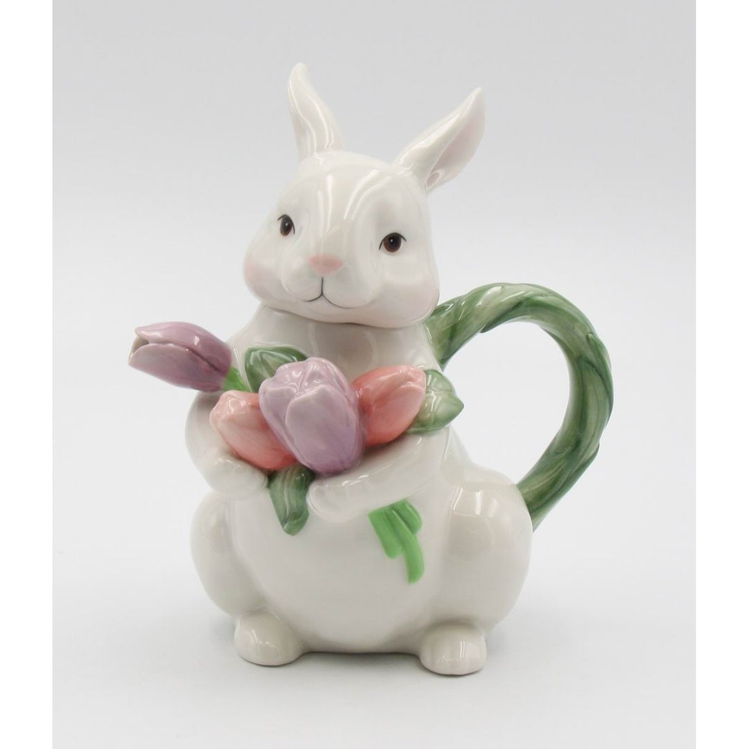 Ceramic Easter Rabbit Teapot 16 oz Tulip Flowers Image 3