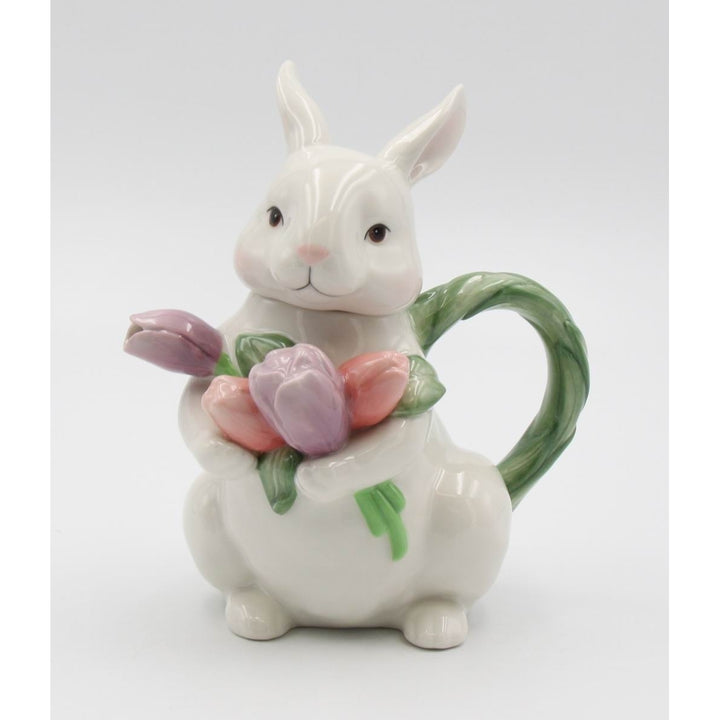 Ceramic Easter Rabbit Teapot 16 oz Tulip Flowers Image 3