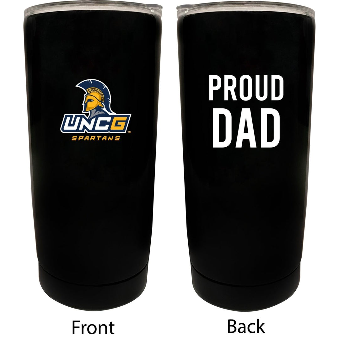 North Carolina Greensboro Spartans NCAA Insulated Tumbler - 16oz Stainless Steel Travel Mug Proud Dad Design Black Image 1