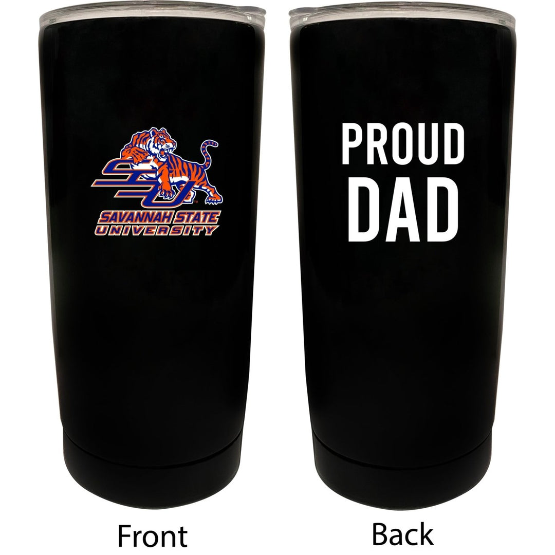 Savannah State University NCAA Insulated Tumbler - 16oz Stainless Steel Travel Mug Proud Dad Design Black Image 1