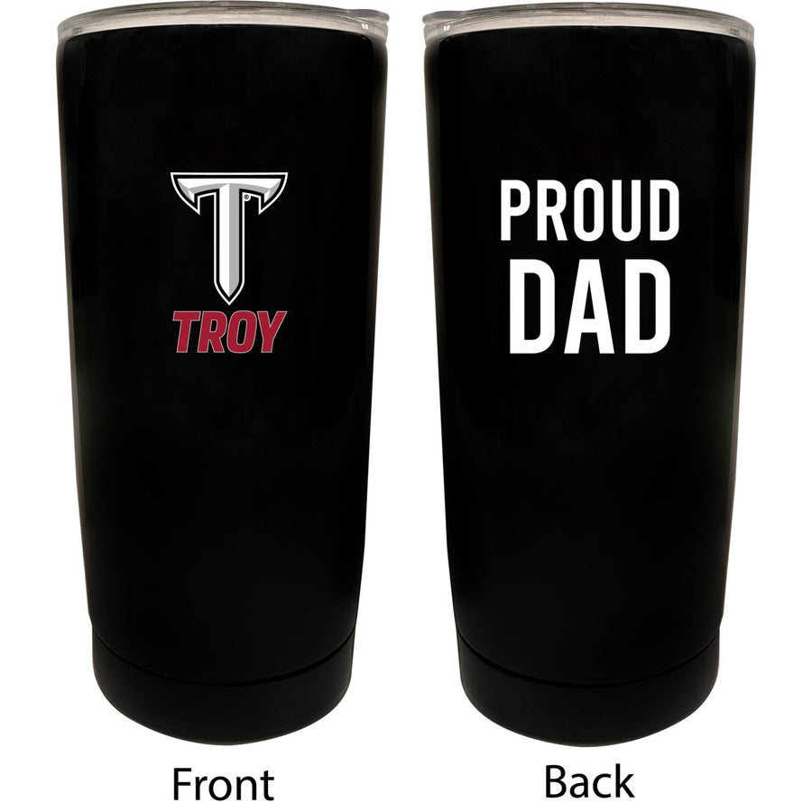 Troy University NCAA Insulated Tumbler - 16oz Stainless Steel Travel Mug Proud Dad Design Black Image 1