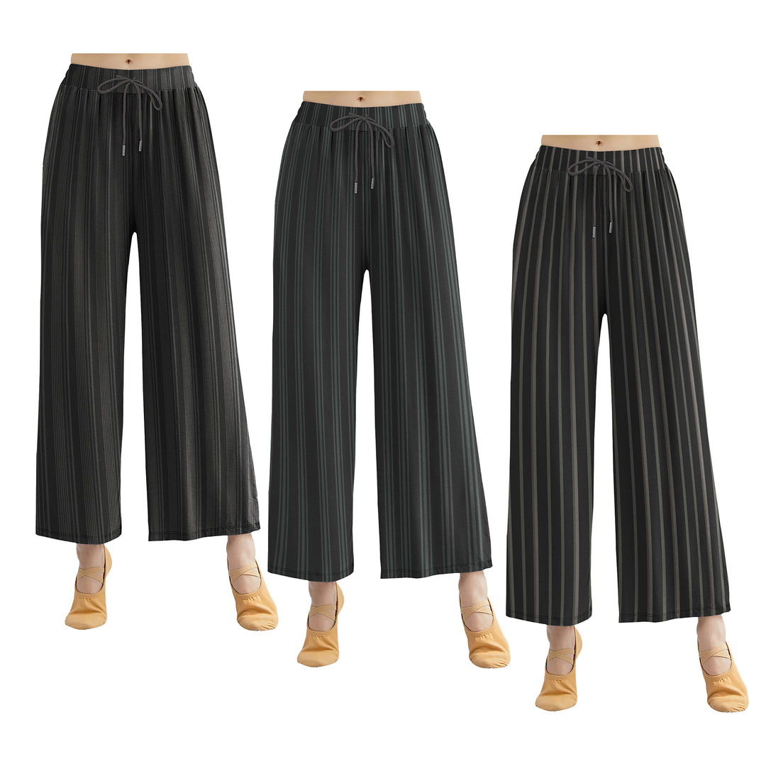 3-pack Ladies Stripe Palazzo Pants-Wide LegDrawstringQuick-Dry Breathable Soft Comfy Formal Casual Beach Lounge Summer Image 8