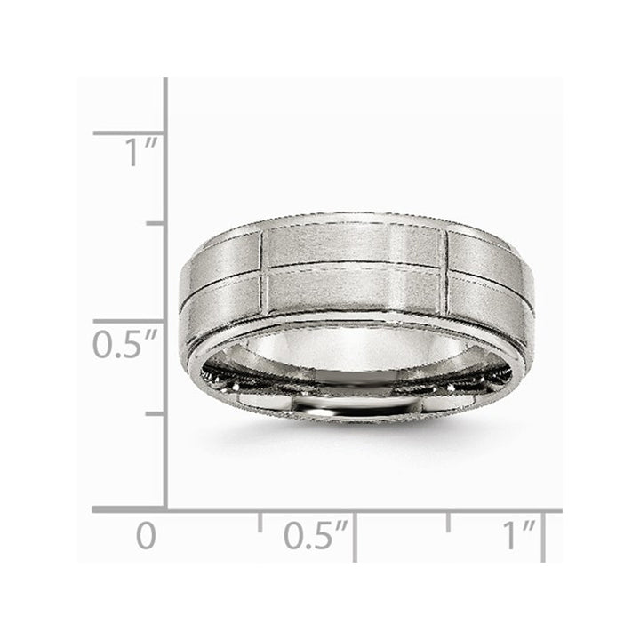 Mens Chisel 8mm Satin Stainless Steel Comfort Fit Grooved Brushed Wedding Band Ring Image 4