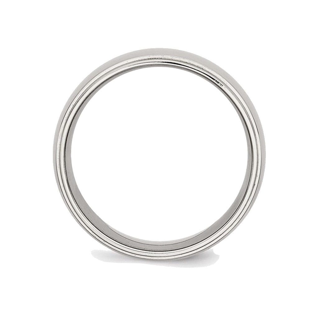 Mens Chisel Stainless Steel 8mm Ridged Edge Polished Wedding Band Ring Image 4