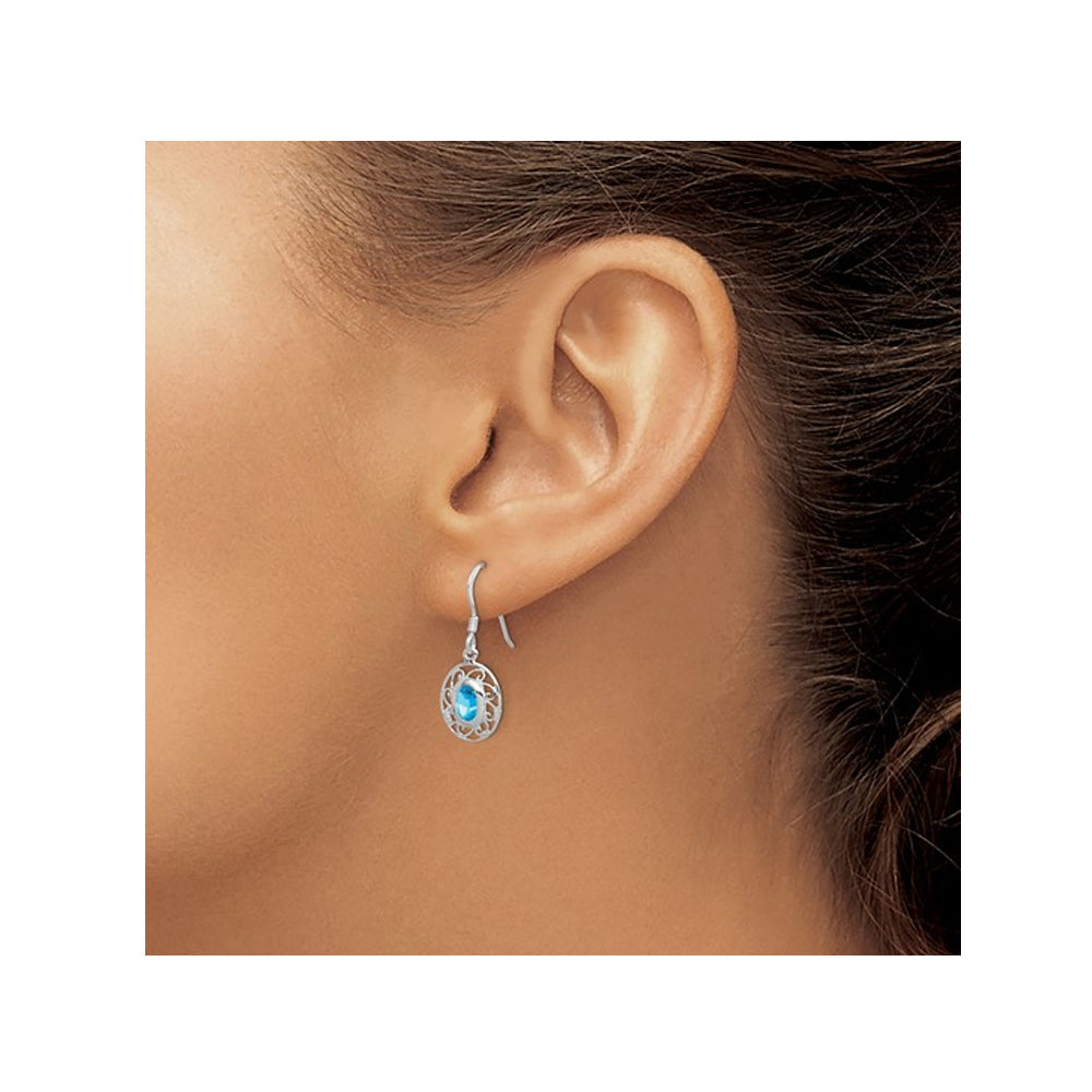 1.15 Carat (ctw) Natural Blue Topaz Dangle Earrings in Sterling Silver Image 3