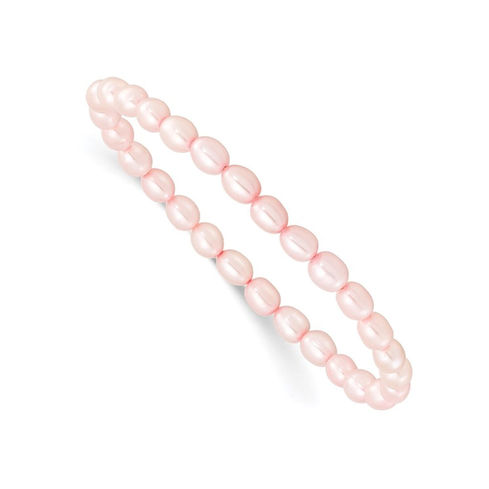 4-4.5mm Pink Rice Shaped Freshwater Cultured Pearl Stretch Bracelet Image 3