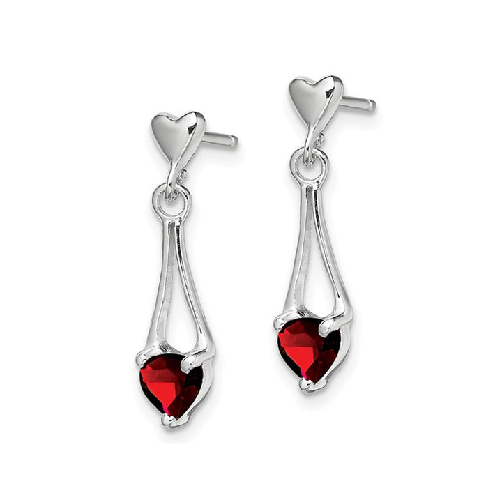 1/5 Carat (ctw) Garnet Heart Drop Dangle Earrings in Sterling Silver Image 3