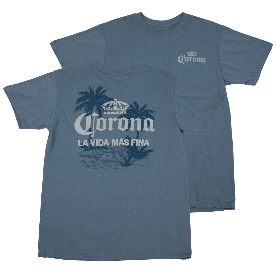 Corona Extra La Vida Mas Fina Palm Trees Front and Back Print T-Shirt Image 2