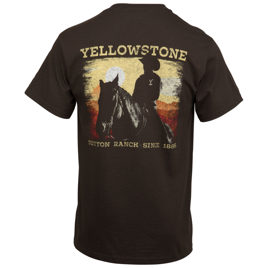 Yellowstone Dutton Ranch Sunset Front and Back Print T-Shirt Image 1