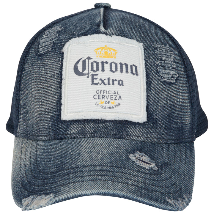 Corona Extra Label Patch Distressed Dark Denim Adjustable Hat Image 2