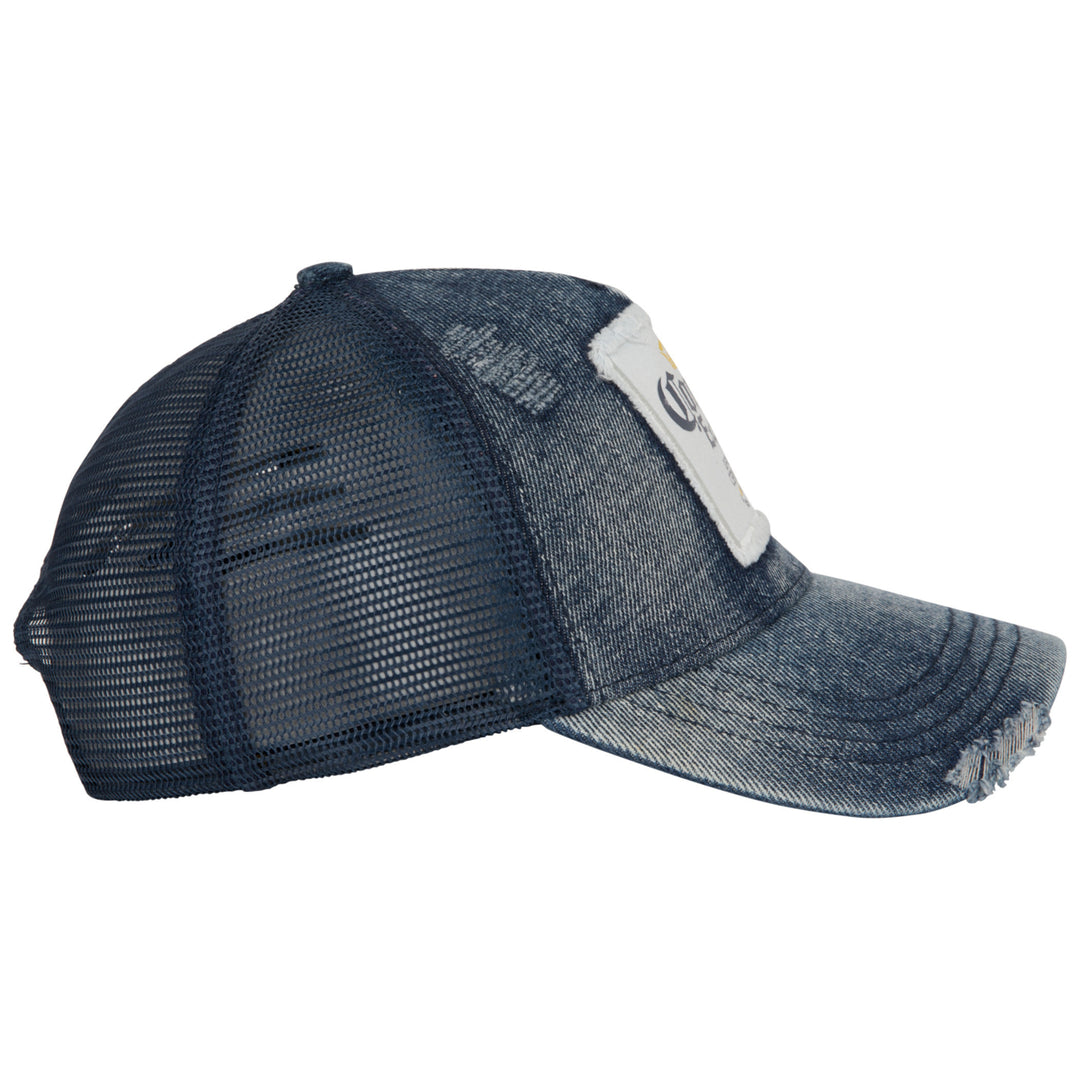 Corona Extra Label Patch Distressed Dark Denim Adjustable Hat Image 4