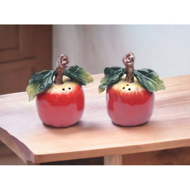 Ceramic Apple Salt and Pepper Shakers 3 inch Hand Painted Gift Image 2